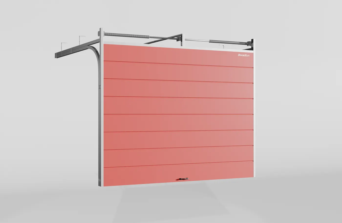 Секционные ворота DoorHan стальные 3200х2800 цвета RAL 3000 (красный) с дизайном «широкая центральная полоса» с автоматикой